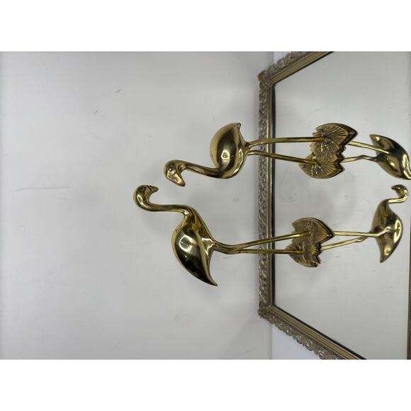 Rare Set of 2 brass flamingos - Netherlands, 1960 - yellow copper bird statues - Picture 9 of 9